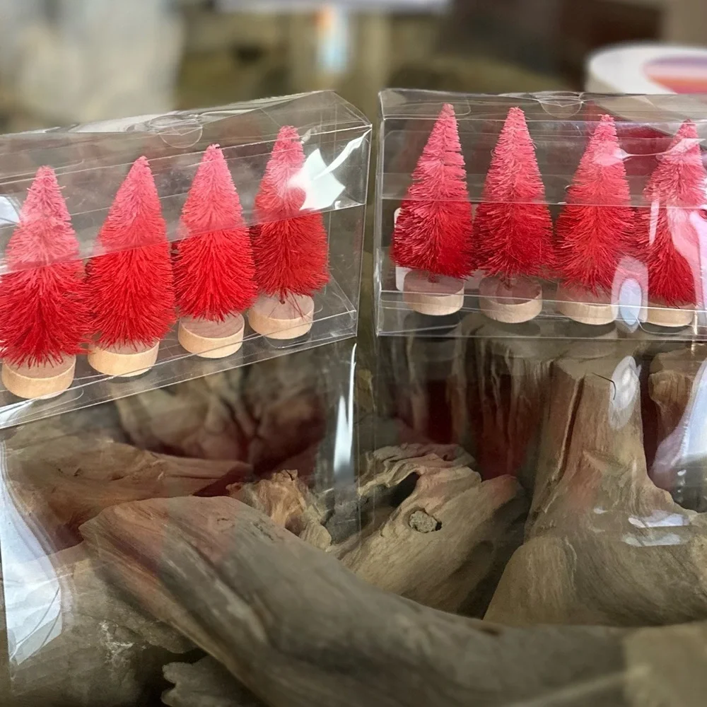 RARE SPRITZ NWT 4” Bottle Brush Red/Pink Ombré Decor Trees—(8)